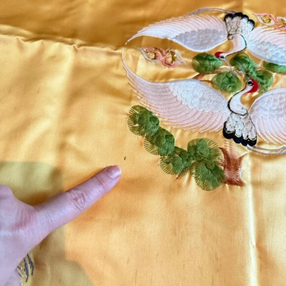 Asian‎ Embroidered Satin Pillow Covers Floral Birds Tassels Vintage Square